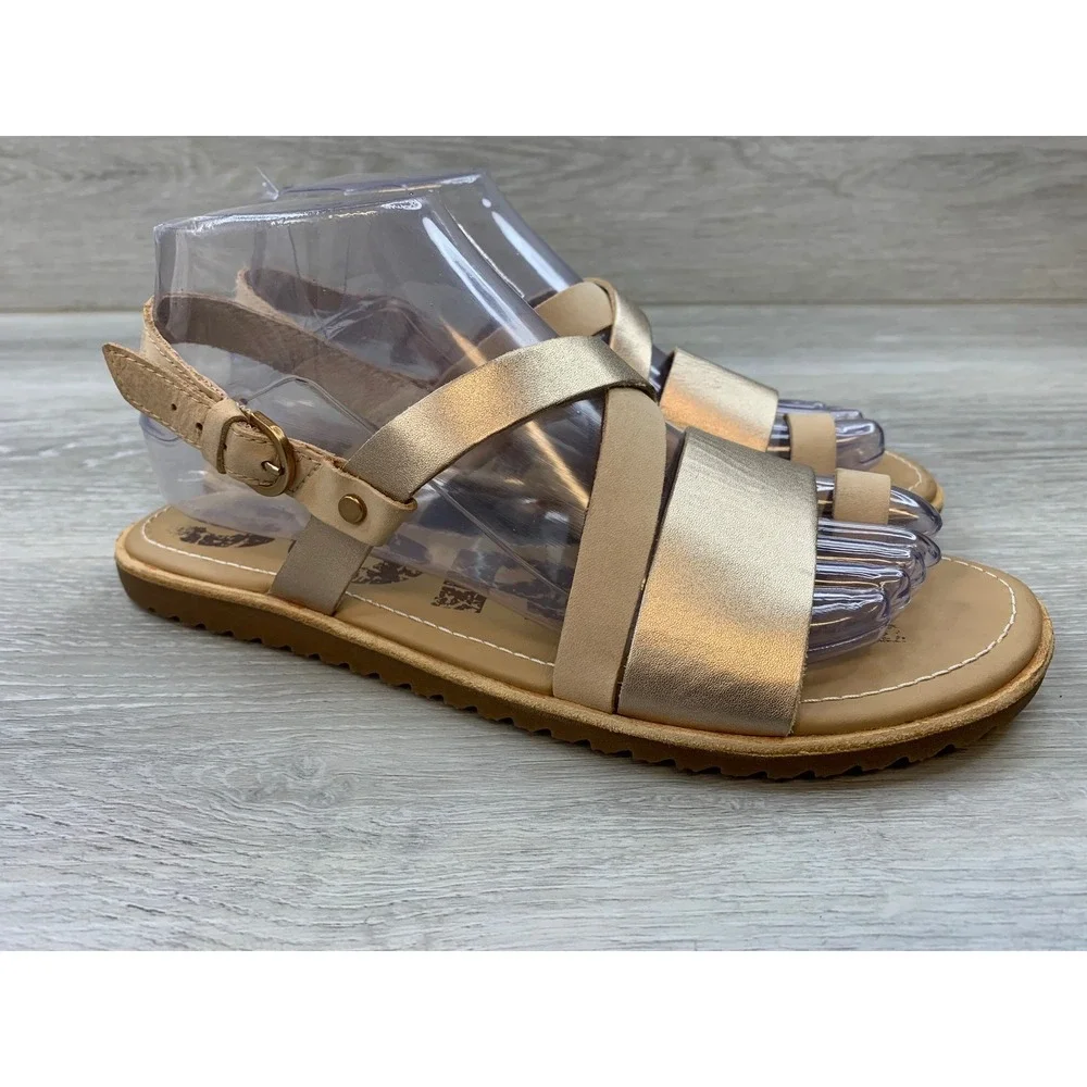 Sorel Ella Women's Sandals Metallic Gold Tan Leather Flat 8 Casual Shoes